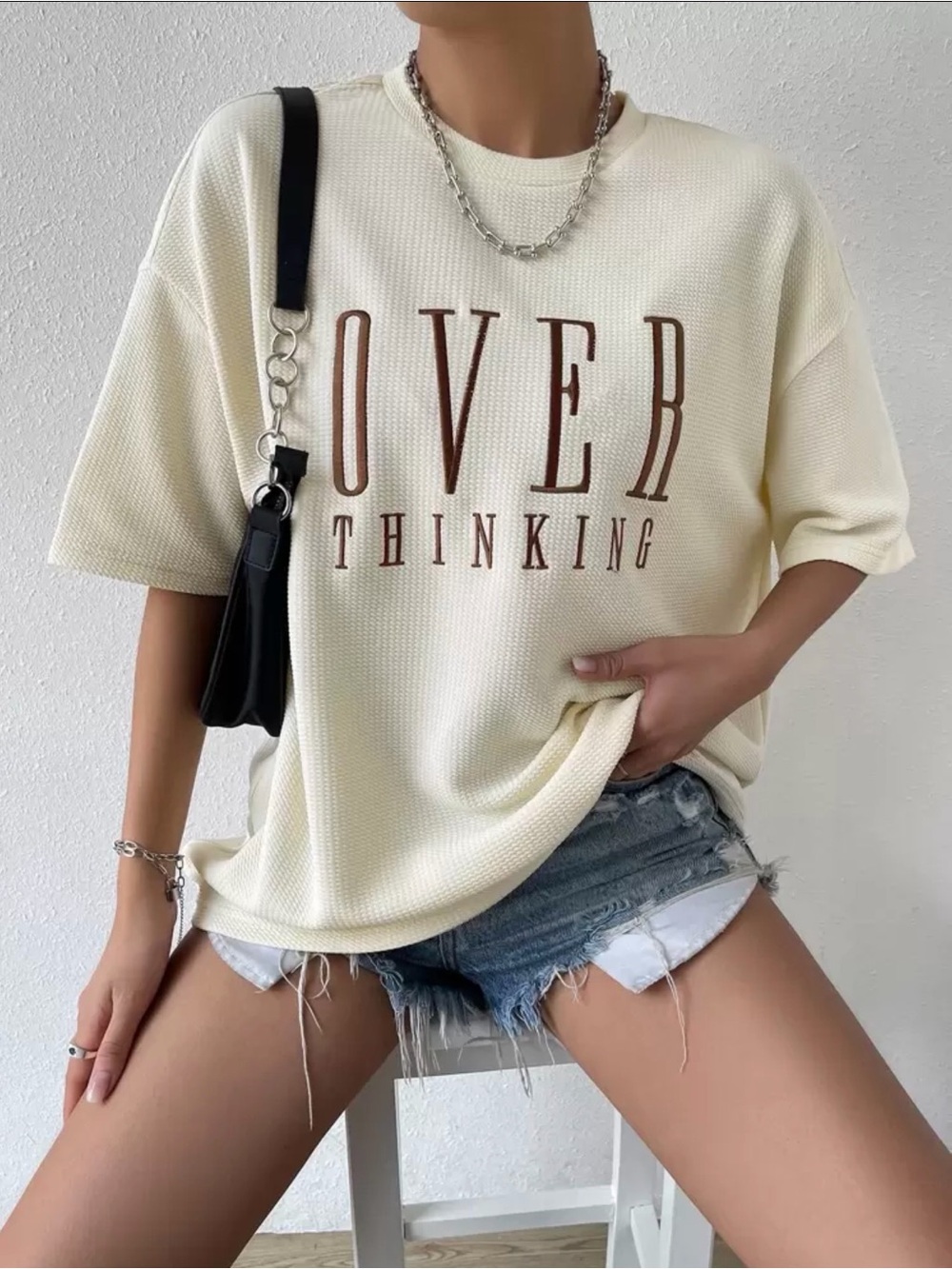 Cider Cream Short Sleeve 'Over Thinking' Graphic Top